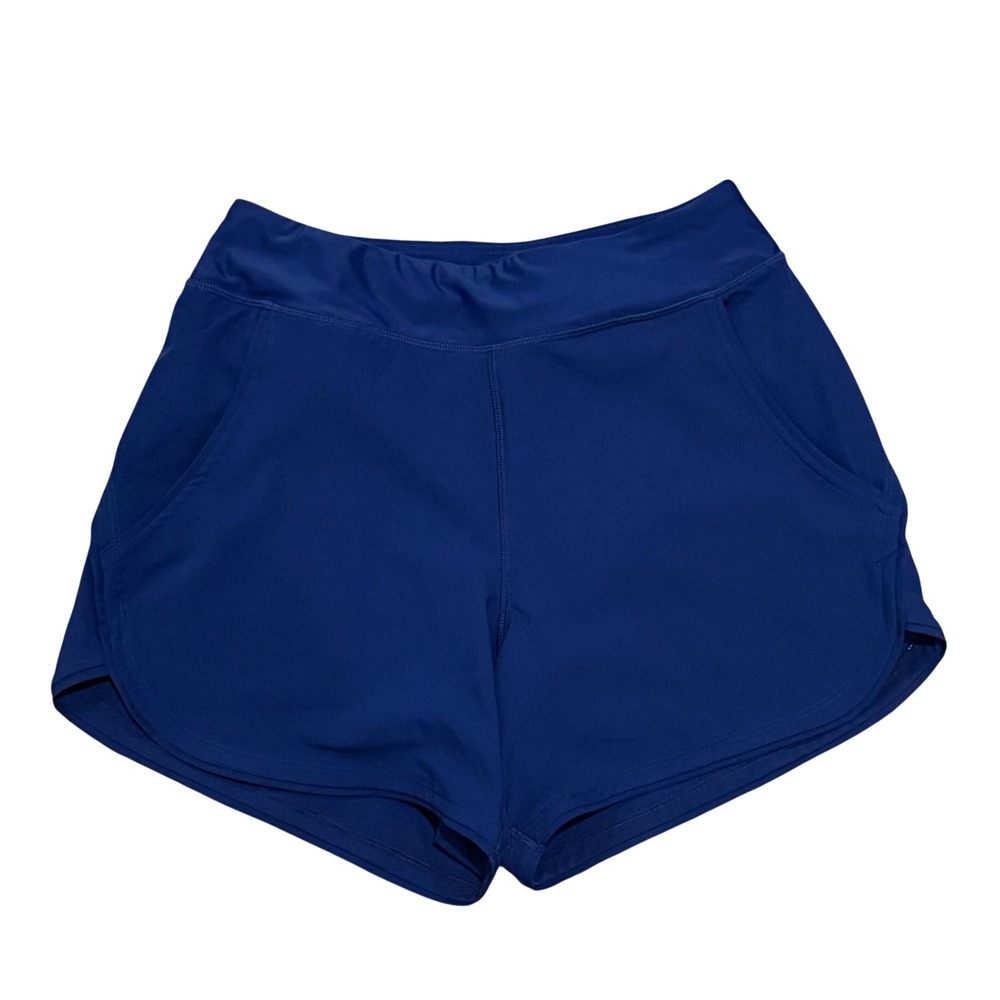 Lands End Womens Deep Sea Blue Active Board Swim Shorts Pockets Size S 25LETS045